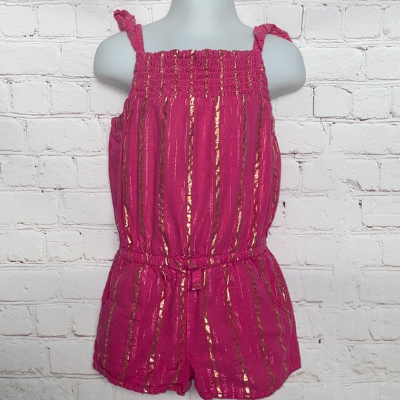 Cat & Jack Pink and Metallic Gold Ruffled Jumper/Romper - Picture 1 of 6
